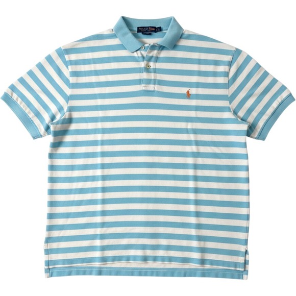 Polo Ralph Lauren Other - Polo Ralph Lauren Men XXL Blue White Striped Short Sleeve Polo Shirt Orange Pony